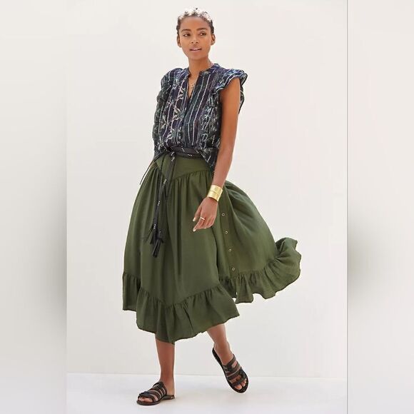 Pilcro Anthropologie Ruffled Buttondown Sleevless Top, sz SM EUC - Picture 1 of 15